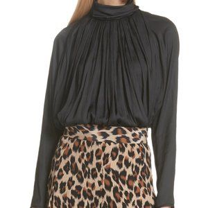 SMYTHE Black Turtleneck Drape Gathered Silky Blouse